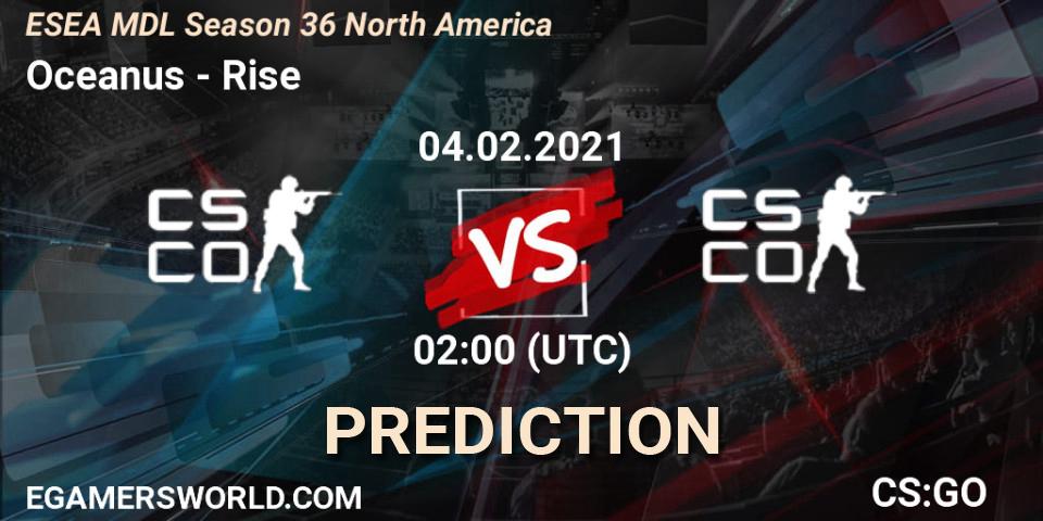 Oceanus - Rise: Maç tahminleri. 18.02.2021 at 02:00, Counter-Strike (CS2), MDL ESEA Season 36: North America - Premier Division