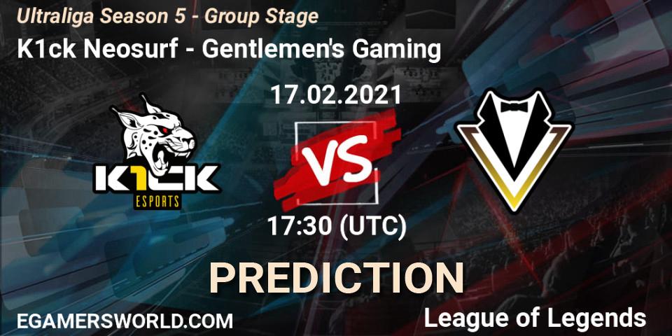 K1ck Neosurf - Gentlemen's Gaming: Maç tahminleri. 17.02.2021 at 17:30, LoL, Ultraliga Season 5 - Group Stage