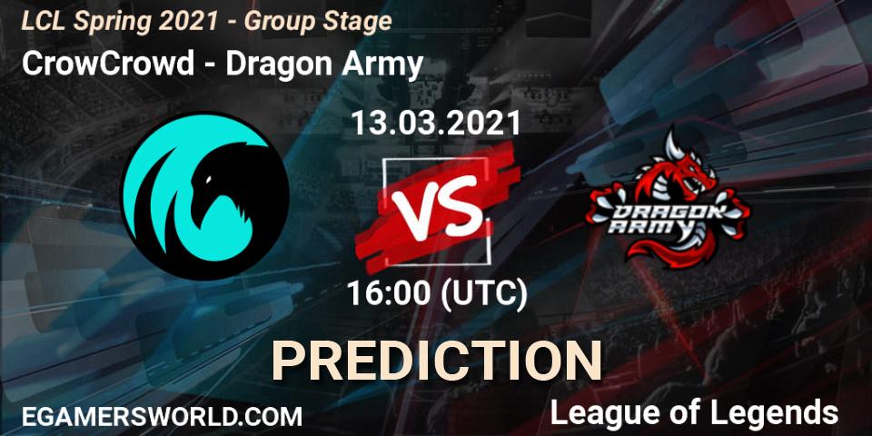 CrowCrowd - Dragon Army: Maç tahminleri. 13.03.2021 at 16:00, LoL, LCL Spring 2021 - Group Stage