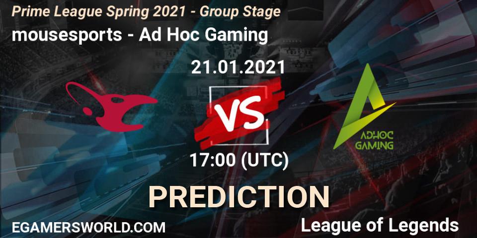 mousesports - Ad Hoc Gaming: Maç tahminleri. 21.01.21, LoL, Prime League Spring 2021 - Group Stage