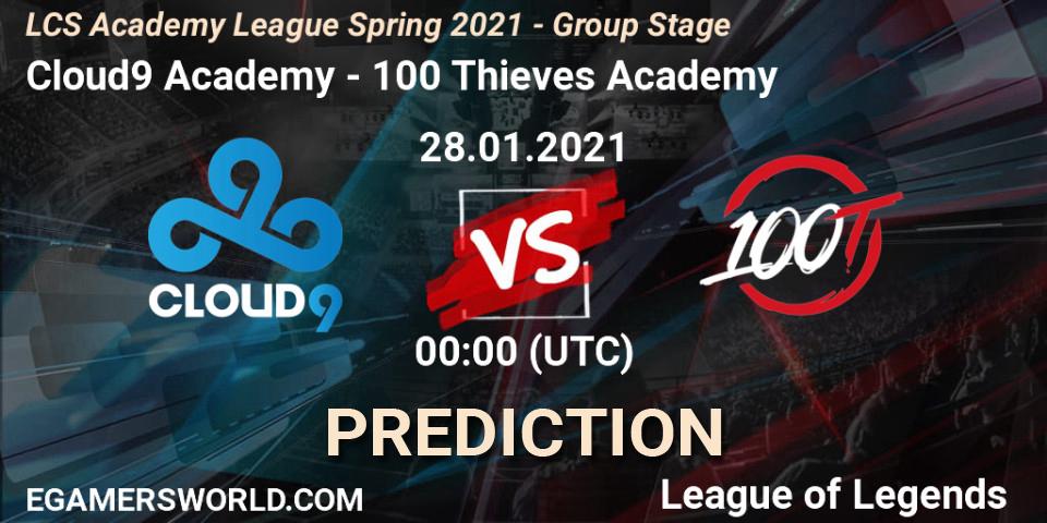 Cloud9 Academy - 100 Thieves Academy: Maç tahminleri. 28.01.2021 at 00:00, LoL, LCS Academy League Spring 2021 - Group Stage