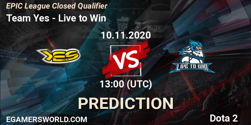 Team Yes - Live to Win: Maç tahminleri. 10.11.2020 at 13:00, Dota 2, EPIC League Closed Qualifier
