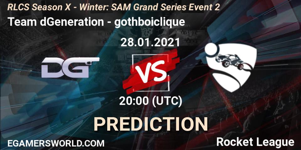 Team dGeneration - gothboiclique: Maç tahminleri. 28.01.2021 at 20:00, Rocket League, RLCS Season X - Winter: SAM Grand Series Event 2