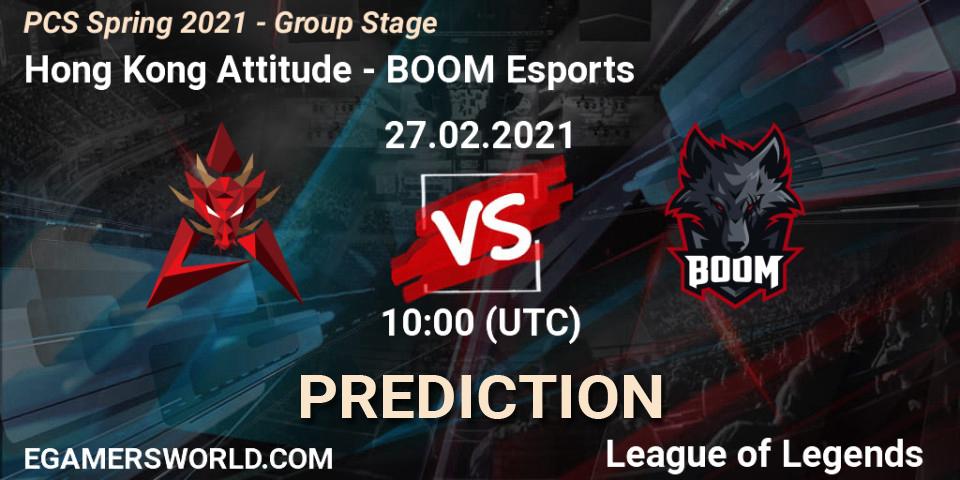 Hong Kong Attitude - BOOM Esports: Maç tahminleri. 27.02.2021 at 10:10, LoL, PCS Spring 2021 - Group Stage