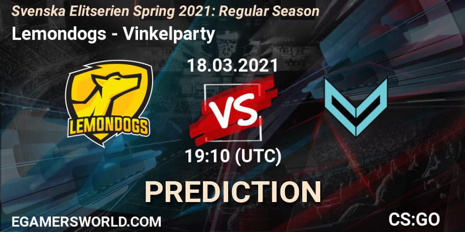 Lemondogs - Vinkelparty: Maç tahminleri. 18.03.2021 at 19:10, Counter-Strike (CS2), Svenska Elitserien Spring 2021: Regular Season