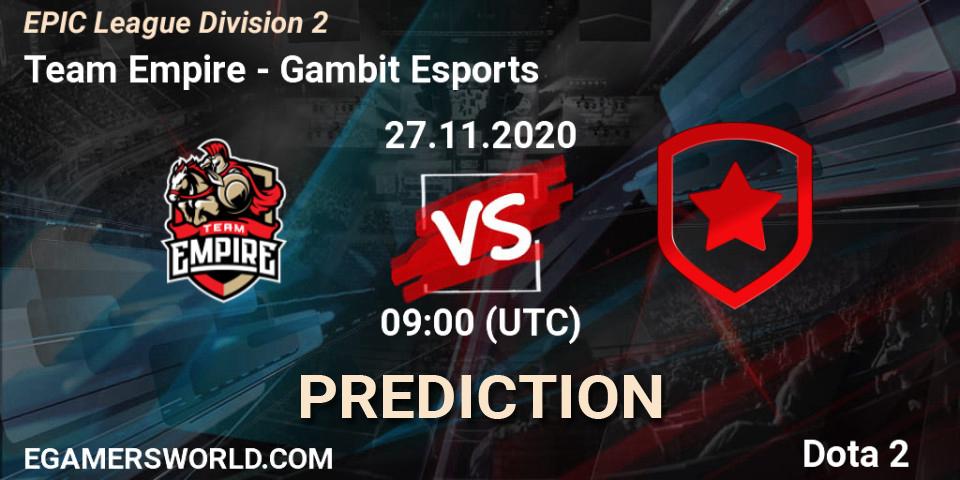 Team Empire - Gambit Esports: Maç tahminleri. 27.11.2020 at 09:01, Dota 2, EPIC League Division 2