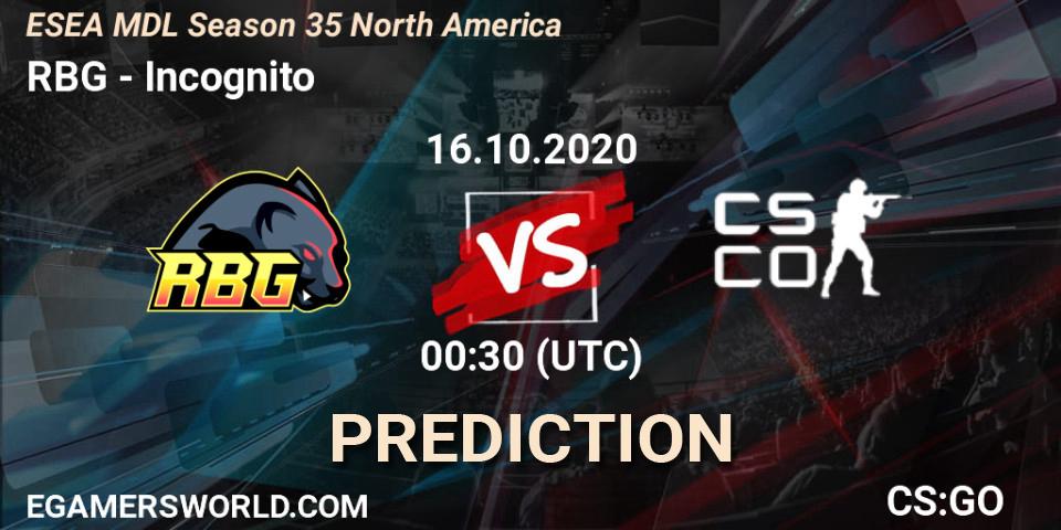 RBG - Incognito: Maç tahminleri. 16.10.2020 at 00:30, Counter-Strike (CS2), ESEA MDL Season 35 North America