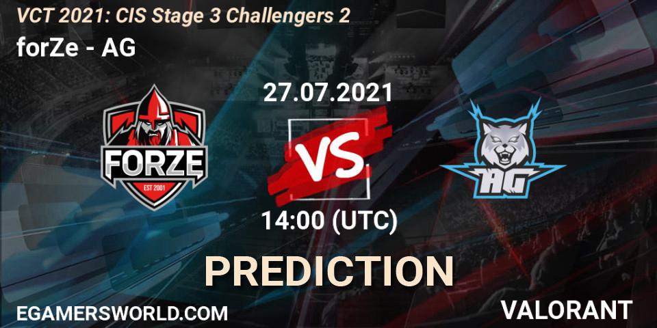forZe - AG: Maç tahminleri. 27.07.2021 at 14:00, VALORANT, VCT 2021: CIS Stage 3 Challengers 2