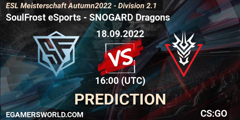 SoulFrost eSports - SNOGARD Dragons: Maç tahminleri. 18.09.2022 at 16:00, Counter-Strike (CS2), ESL Meisterschaft Autumn 2022 - Division 2.1