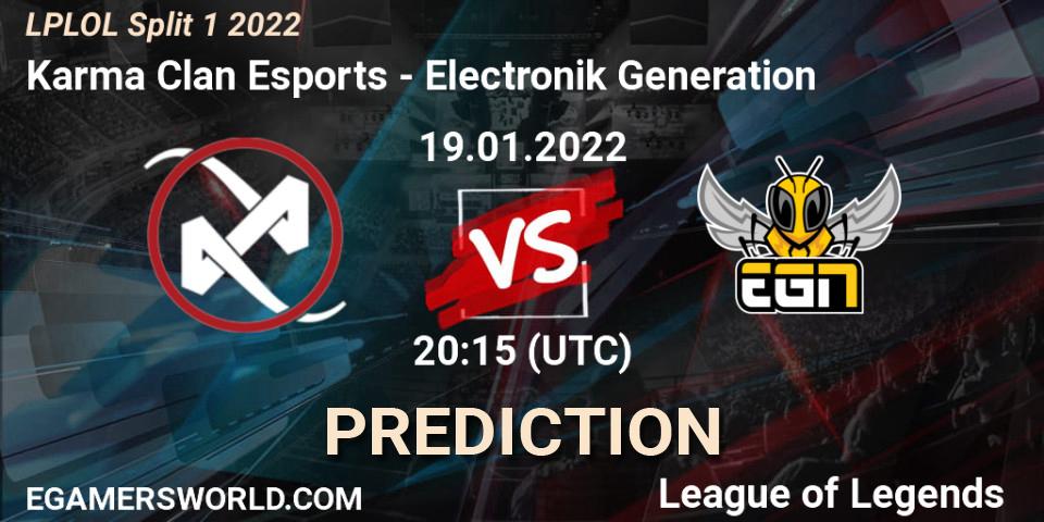Karma Clan Esports - Electronik Generation: Maç tahminleri. 19.01.2022 at 20:00, LoL, LPLOL Split 1 2022