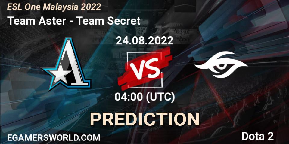 Team Aster - Team Secret: Maç tahminleri. 24.08.22, Dota 2, ESL One Malaysia 2022