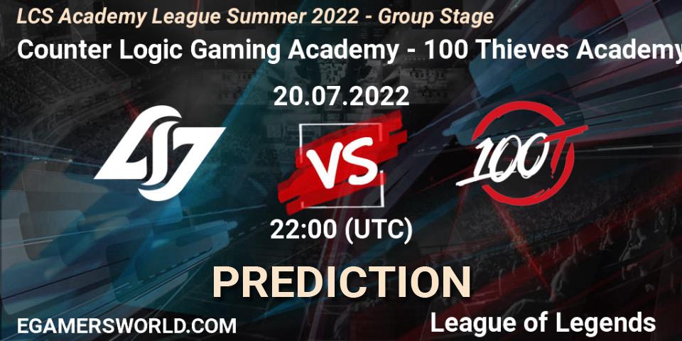 Counter Logic Gaming Academy - 100 Thieves Academy: Maç tahminleri. 20.07.2022 at 22:00, LoL, LCS Academy League Summer 2022 - Group Stage