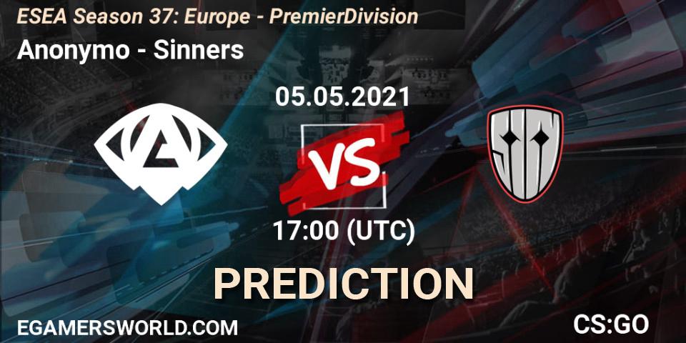 Anonymo - Sinners: Maç tahminleri. 05.05.2021 at 17:00, Counter-Strike (CS2), ESEA Season 37: Europe - Premier Division