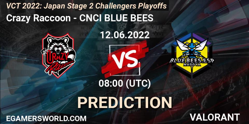 Crazy Raccoon - CNCI BLUE BEES: Maç tahminleri. 12.06.2022 at 08:00, VALORANT, VCT 2022: Japan Stage 2 Challengers Playoffs