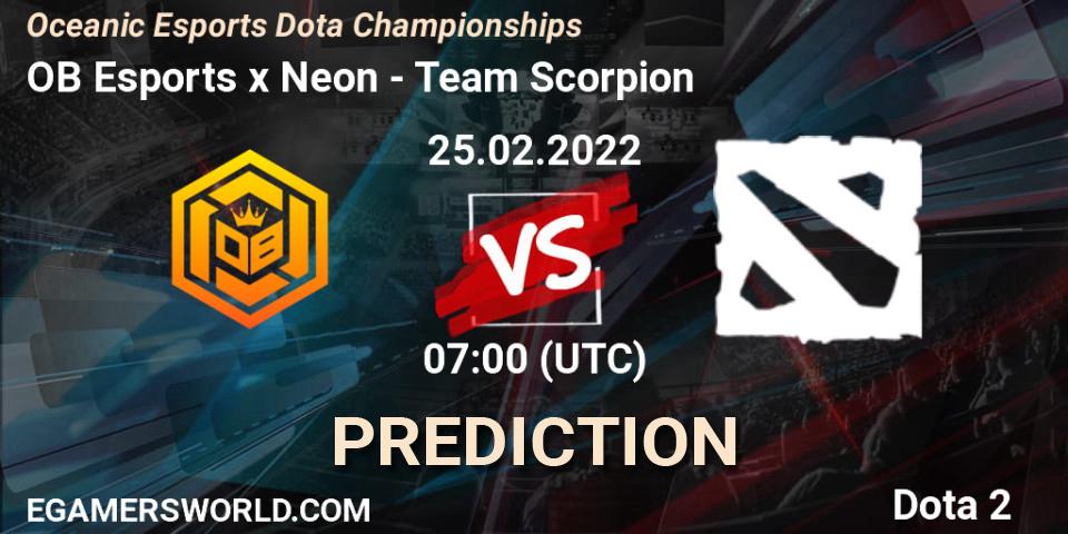 OB Esports x Neon - Team Scorpion: Maç tahminleri. 25.02.2022 at 07:17, Dota 2, Oceanic Esports Dota Championships