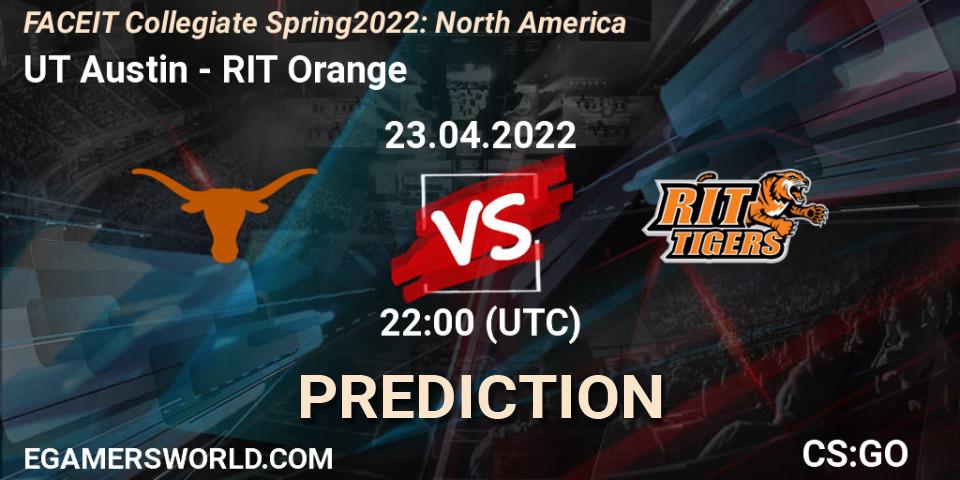UT Austin - RIT Orange: Maç tahminleri. 23.04.2022 at 22:00, Counter-Strike (CS2), FACEIT Collegiate Spring 2022: North America