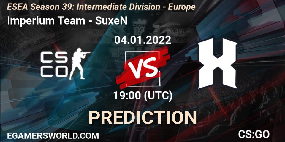 Imperium Team - SuxeN: Maç tahminleri. 04.01.2022 at 19:00, Counter-Strike (CS2), ESEA Season 39: Intermediate Division - Europe