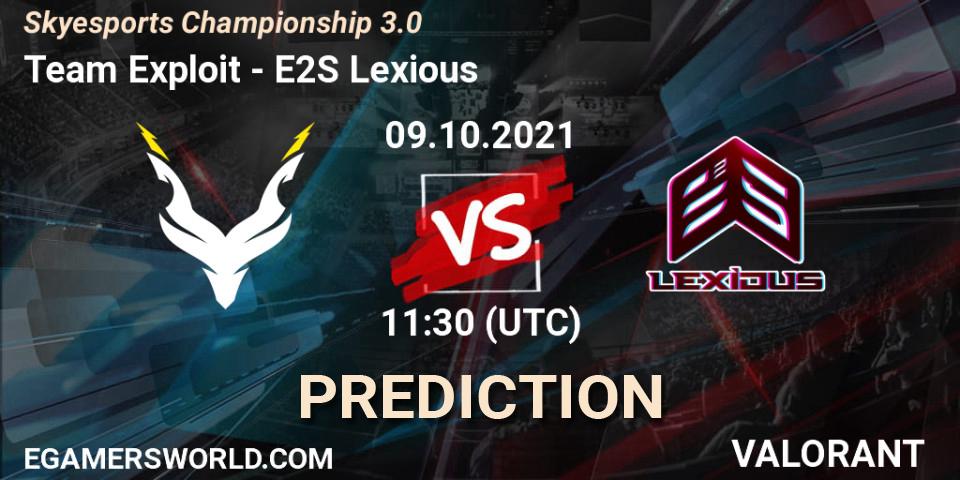 Team Exploit - E2S Lexious: Maç tahminleri. 09.10.2021 at 11:30, VALORANT, Skyesports Championship 3.0