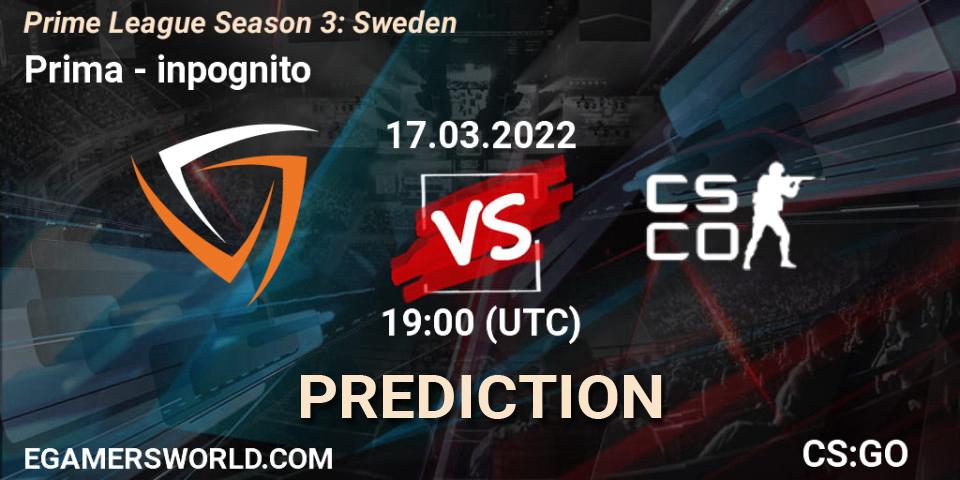 Prima - inpognito: Maç tahminleri. 17.03.2022 at 19:00, Counter-Strike (CS2), Prime League Season 3: Sweden