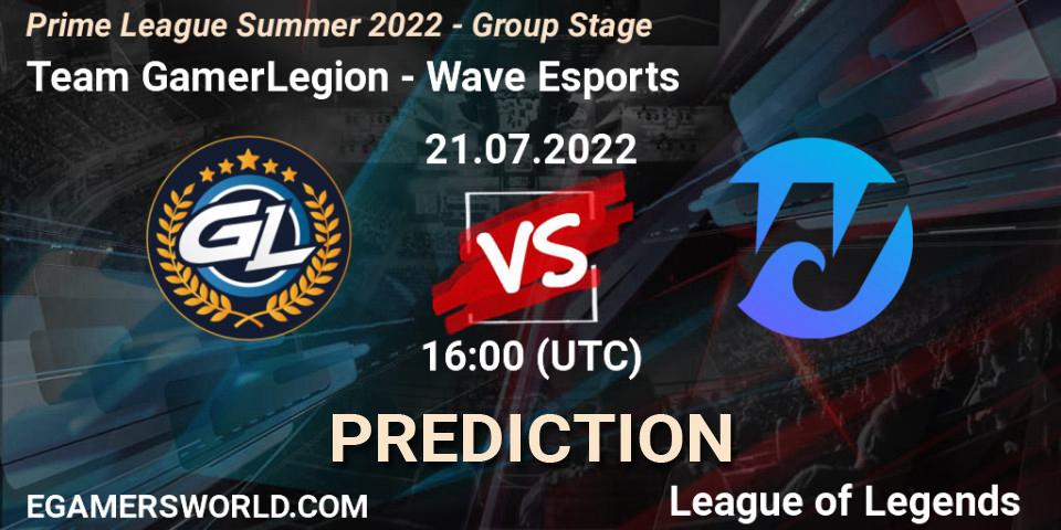 Team GamerLegion - Wave Esports: Maç tahminleri. 21.07.2022 at 16:00, LoL, Prime League Summer 2022 - Group Stage