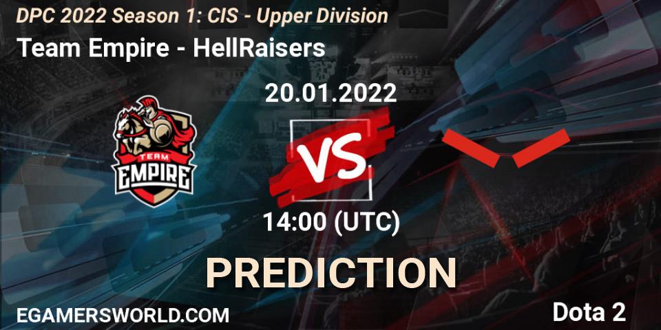 Team Empire - HellRaisers: Maç tahminleri. 20.01.2022 at 14:00, Dota 2, DPC 2022 Season 1: CIS - Upper Division