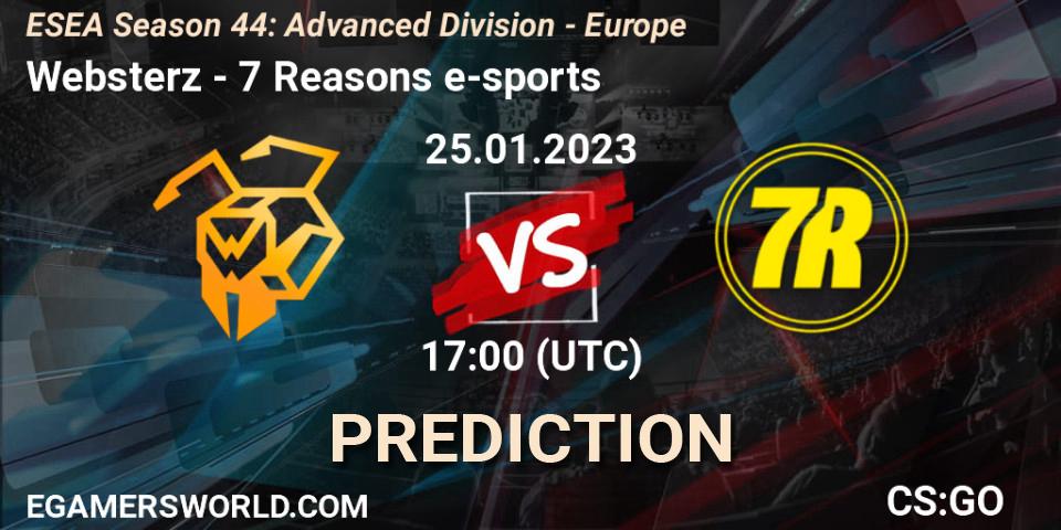 Websterz - 7 Reasons e-sports: Maç tahminleri. 01.02.23, CS2 (CS:GO), ESEA Season 44: Advanced Division - Europe