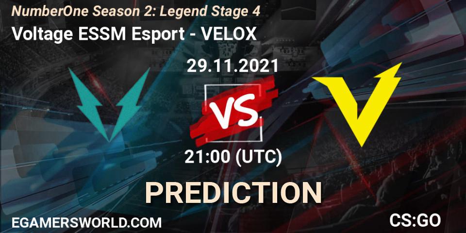 Voltage ESSM Esport - VELOX: Maç tahminleri. 29.11.2021 at 21:00, Counter-Strike (CS2), NumberOne Season 2: Legend Stage 4