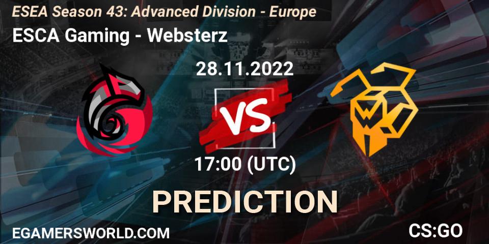 ESCA Gaming - Websterz: Maç tahminleri. 28.11.22, CS2 (CS:GO), ESEA Season 43: Advanced Division - Europe