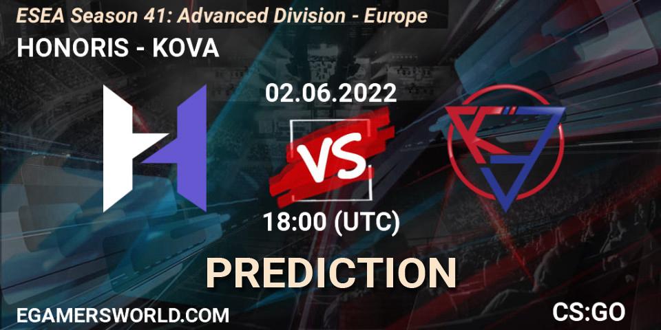HONORIS - KOVA: Maç tahminleri. 02.06.2022 at 18:00, Counter-Strike (CS2), ESEA Season 41: Advanced Division - Europe