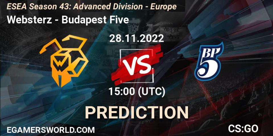 Websterz - Budapest Five: Maç tahminleri. 28.11.22, CS2 (CS:GO), ESEA Season 43: Advanced Division - Europe