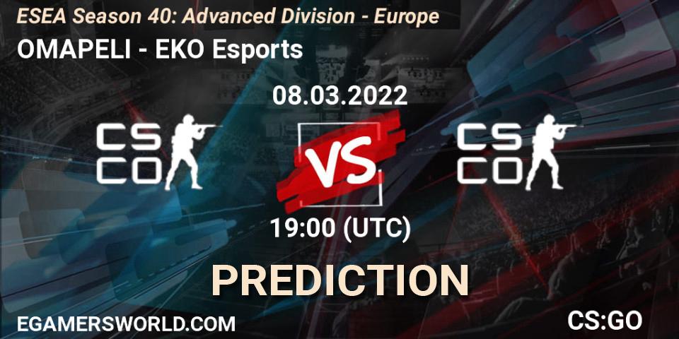 OMAPELI - EKO Esports: Maç tahminleri. 08.03.2022 at 19:00, Counter-Strike (CS2), ESEA Season 40: Advanced Division - Europe