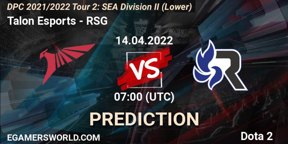 Talon Esports - RSG: Maç tahminleri. 14.04.2022 at 08:00, Dota 2, DPC 2021/2022 Tour 2: SEA Division II (Lower)