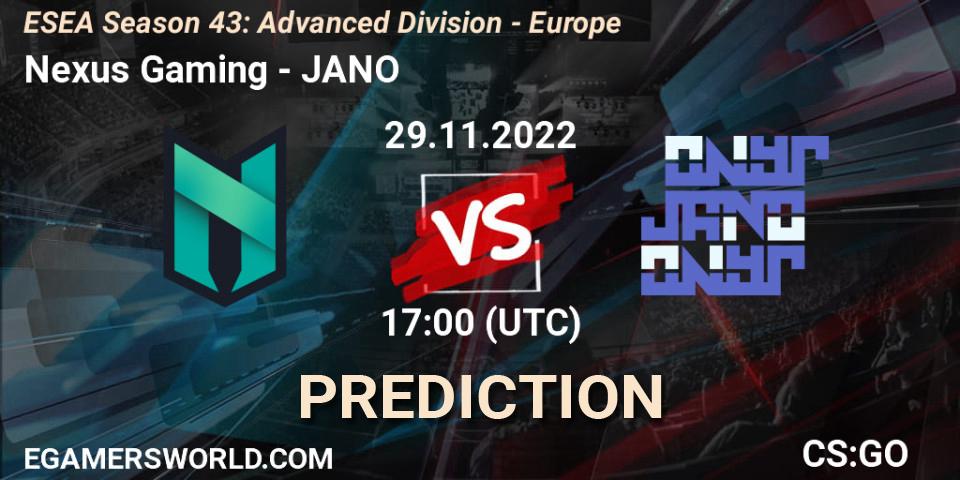Nexus Gaming - JANO: Maç tahminleri. 29.11.22, CS2 (CS:GO), ESEA Season 43: Advanced Division - Europe