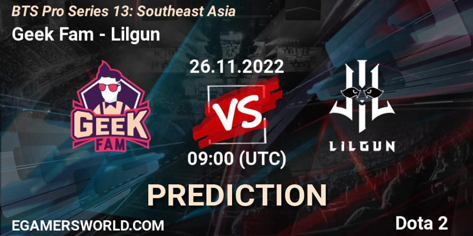 Geek Fam - Lilgun: Maç tahminleri. 26.11.22, Dota 2, BTS Pro Series 13: Southeast Asia