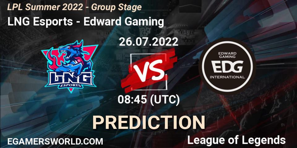 LNG Esports - Edward Gaming: Maç tahminleri. 26.07.2022 at 09:00, LoL, LPL Summer 2022 - Group Stage