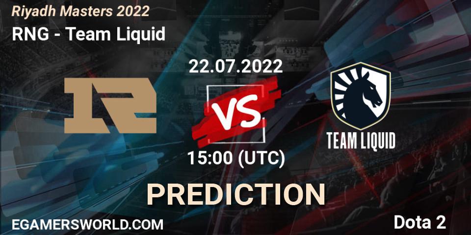 RNG - Team Liquid: Maç tahminleri. 22.07.2022 at 15:00, Dota 2, Riyadh Masters 2022