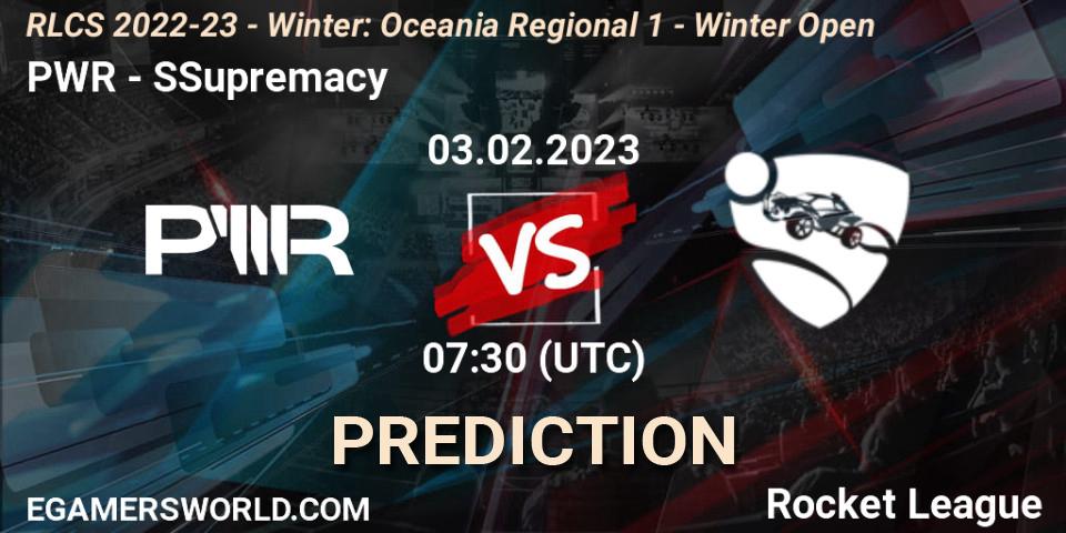 PWR - SSupremacy: Maç tahminleri. 03.02.2023 at 07:30, Rocket League, RLCS 2022-23 - Winter: Oceania Regional 1 - Winter Open