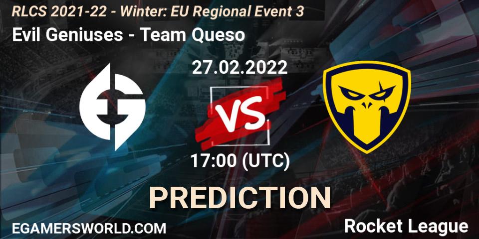 Evil Geniuses - Team Queso: Maç tahminleri. 27.02.2022 at 17:00, Rocket League, RLCS 2021-22 - Winter: EU Regional Event 3