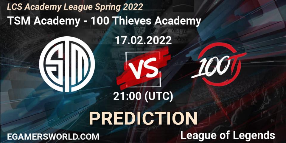 TSM Academy - 100 Thieves Academy: Maç tahminleri. 17.02.2022 at 21:00, LoL, LCS Academy League Spring 2022