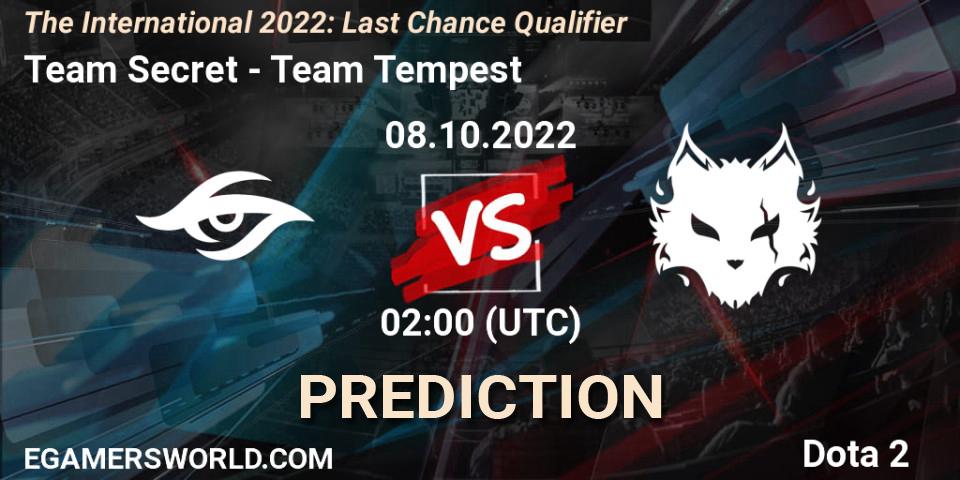 Team Secret - Team Tempest: Maç tahminleri. 08.10.22, Dota 2, The International 2022: Last Chance Qualifier