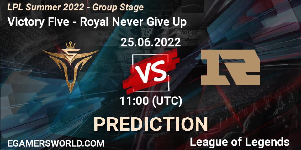 Victory Five - Royal Never Give Up: Maç tahminleri. 25.06.2022 at 13:00, LoL, LPL Summer 2022 - Group Stage