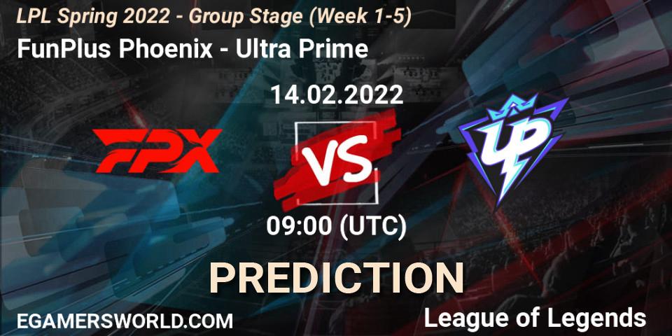 FunPlus Phoenix - Ultra Prime: Maç tahminleri. 14.02.2022 at 09:00, LoL, LPL Spring 2022 - Group Stage (Week 1-5)