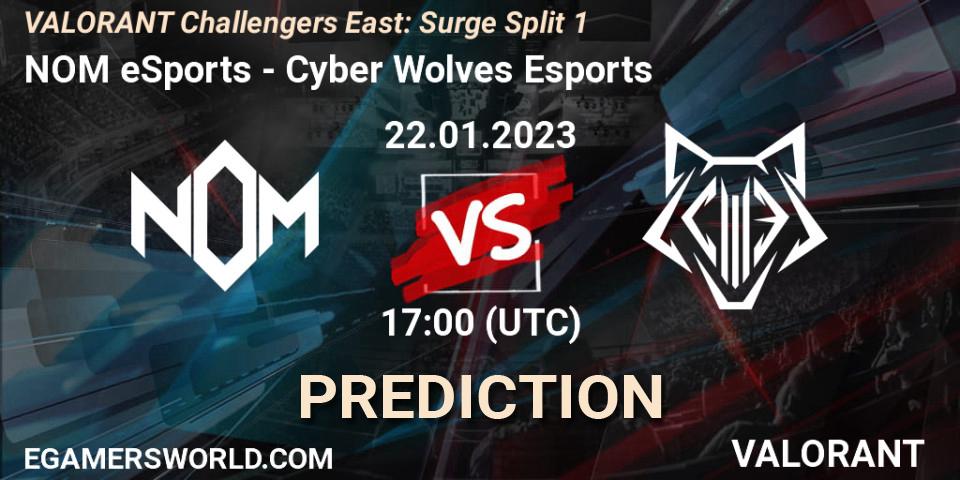 NOM eSports - Cyber Wolves Esports: Maç tahminleri. 22.01.2023 at 17:00, VALORANT, VALORANT Challengers 2023 East: Surge Split 1