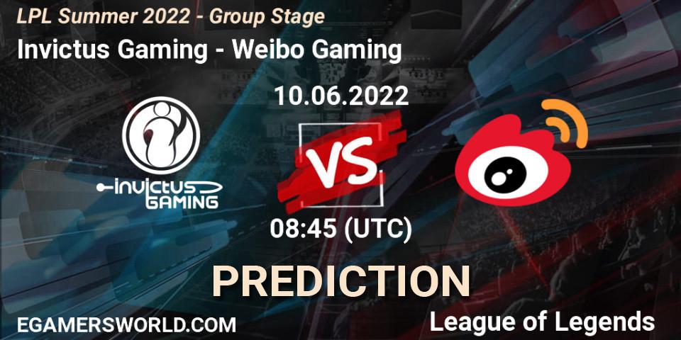 Invictus Gaming - Weibo Gaming: Maç tahminleri. 10.06.2022 at 08:45, LoL, LPL Summer 2022 - Group Stage