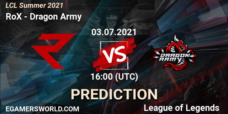 RoX - Dragon Army: Maç tahminleri. 03.07.2021 at 16:00, LoL, LCL Summer 2021