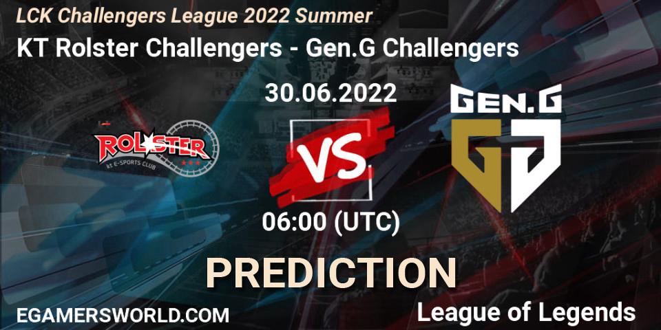 KT Rolster Challengers - Gen.G Challengers: Maç tahminleri. 30.06.2022 at 06:00, LoL, LCK Challengers League 2022 Summer