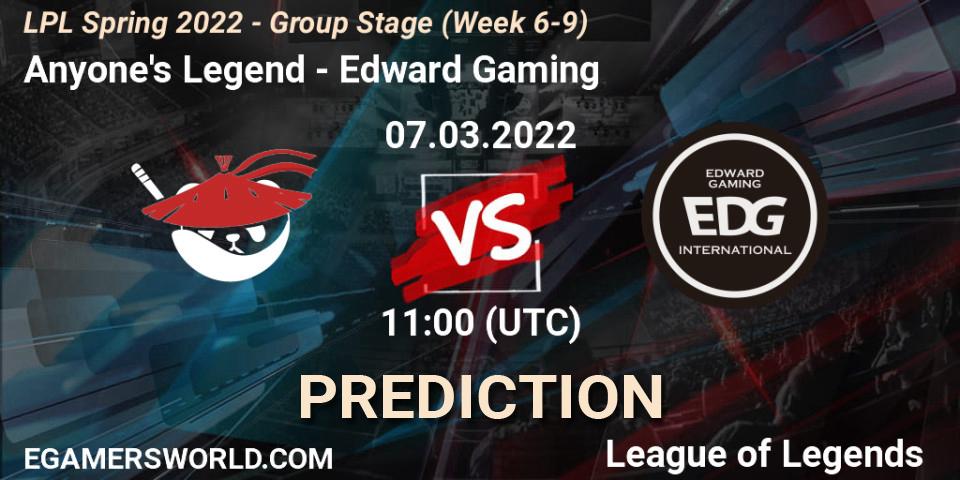 Anyone's Legend - Edward Gaming: Maç tahminleri. 07.03.2022 at 11:50, LoL, LPL Spring 2022 - Group Stage (Week 6-9)