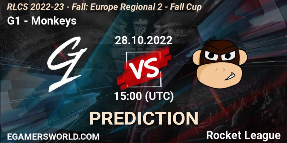 G1 - Monkeys: Maç tahminleri. 28.10.2022 at 15:00, Rocket League, RLCS 2022-23 - Fall: Europe Regional 2 - Fall Cup