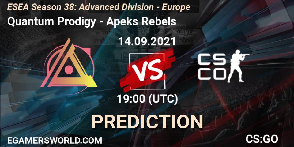 Quantum Prodigy - Apeks Rebels: Maç tahminleri. 14.09.2021 at 19:00, Counter-Strike (CS2), ESEA Season 38: Advanced Division - Europe