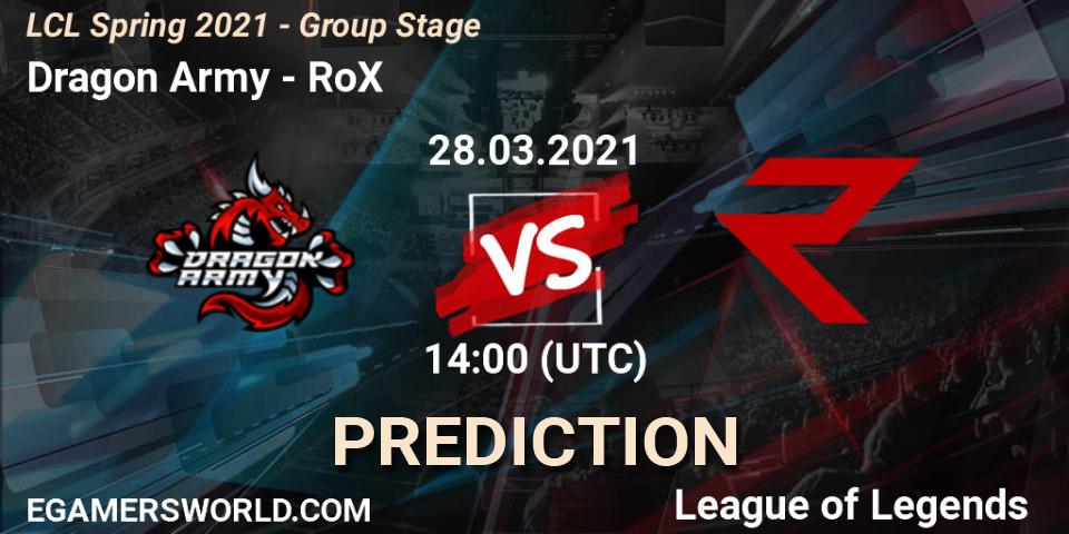 Dragon Army - RoX: Maç tahminleri. 28.03.2021 at 14:00, LoL, LCL Spring 2021 - Group Stage